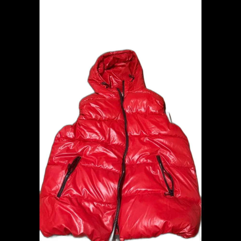 Red shiny puffer vest with hood large